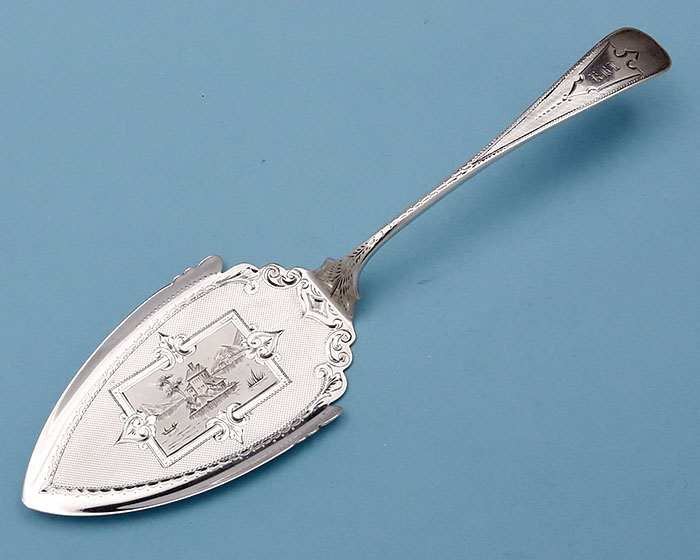 George Sharp for Bailey and Co engine turned pie server sterling silver