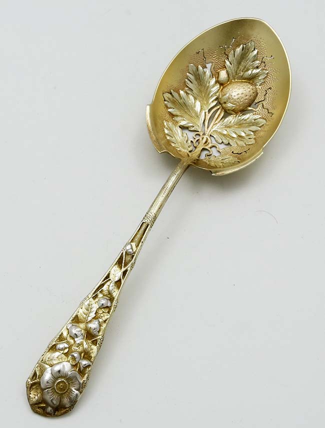 A Gorham Eglantine antique sterling parcel gilded pierced spoon