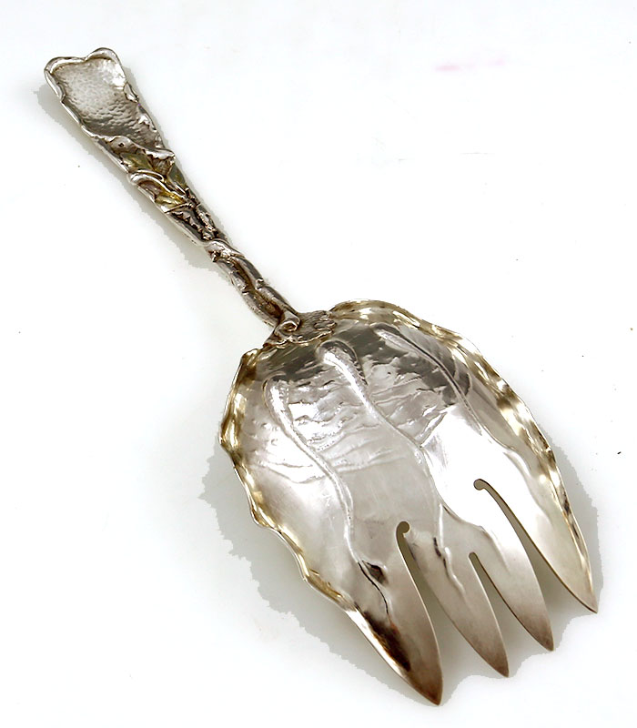 Gorham Hizen pattern large serving fork  with fish flowers and crabs on the handle