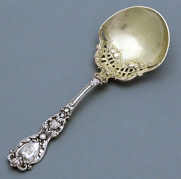 orham H series sterling silver cast serving spoon with gold washed bowl