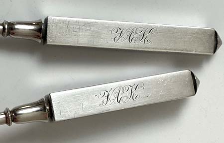 handles of Gorham fish set block handles engraved monogram