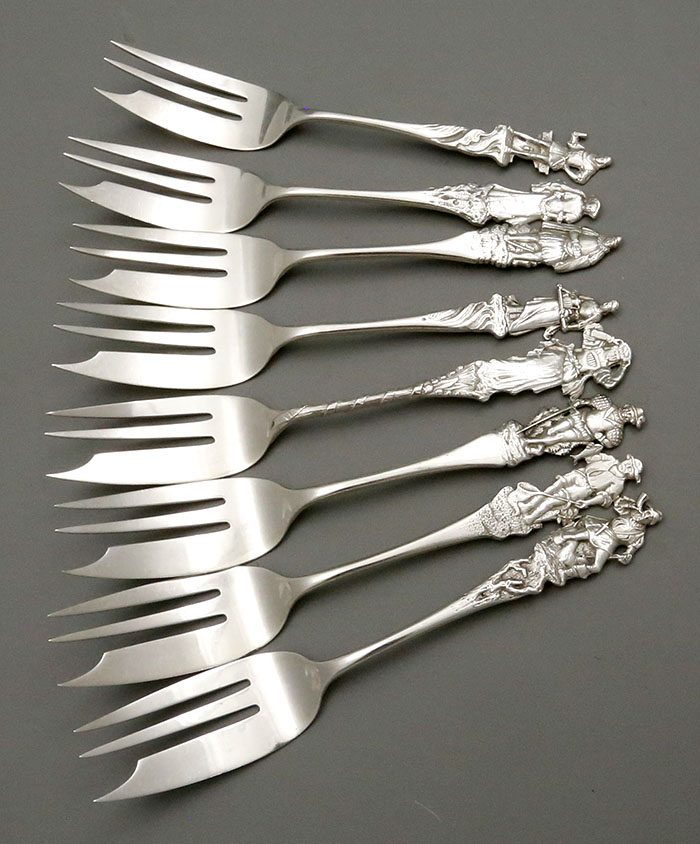 Gorham Nuremburg antique sterling pastry forks set of eight 