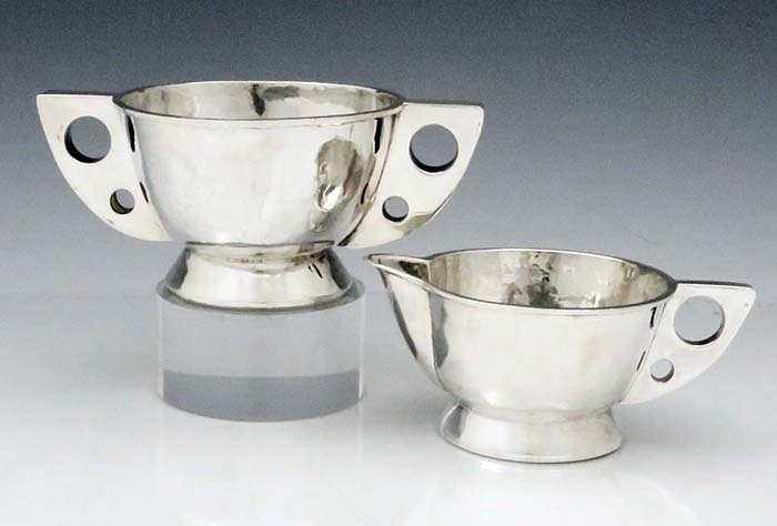 Hand wrought sterling silver sugar and creamer