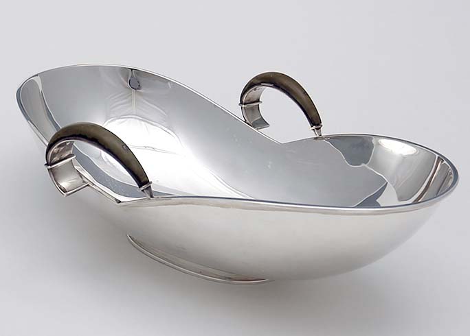Michelsen sterling modern silver bowl with wooden handles