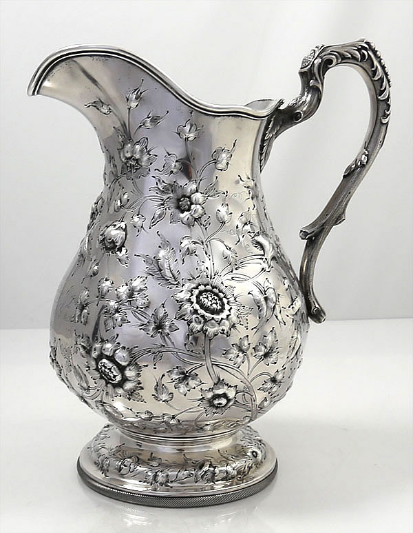Antique American coin silver pitcher by William Forbes retailed by Ball Black & Company