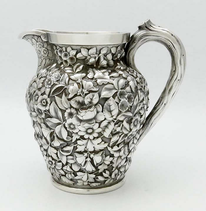 Krider Philadelphia antique sterling floral repousse pitcher