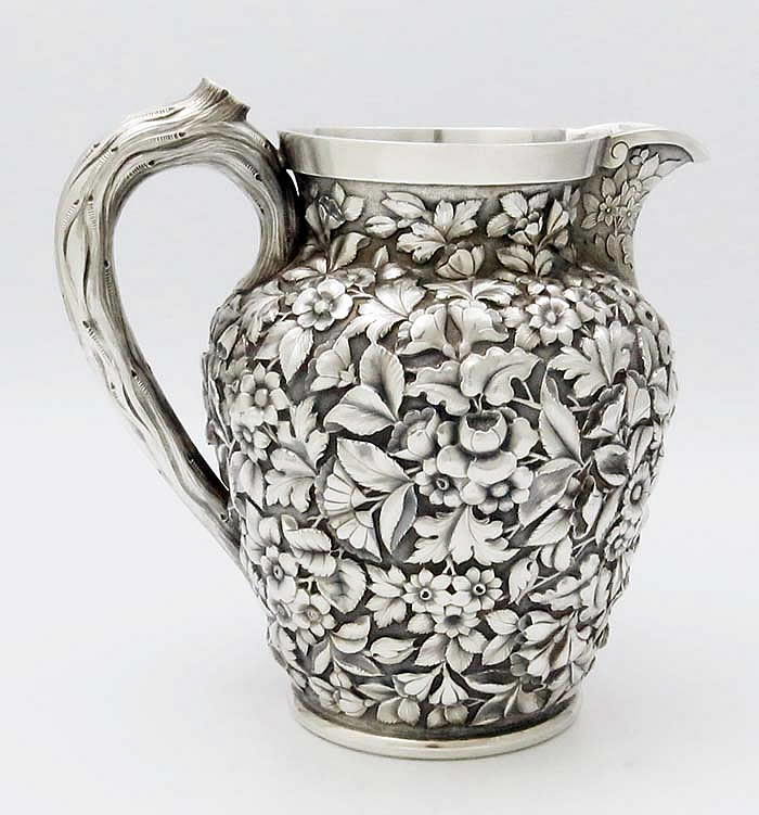 Krider antique sterling silver pitcher repousse