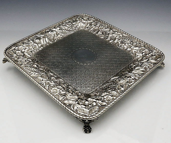 American repousse sterling silver salver