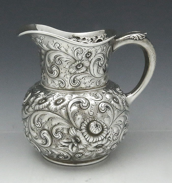 Bigelow Kennard sterling silver hand chased pitcher