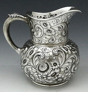 Bigelow Kennard antique sterling silver hand chased water pitcher