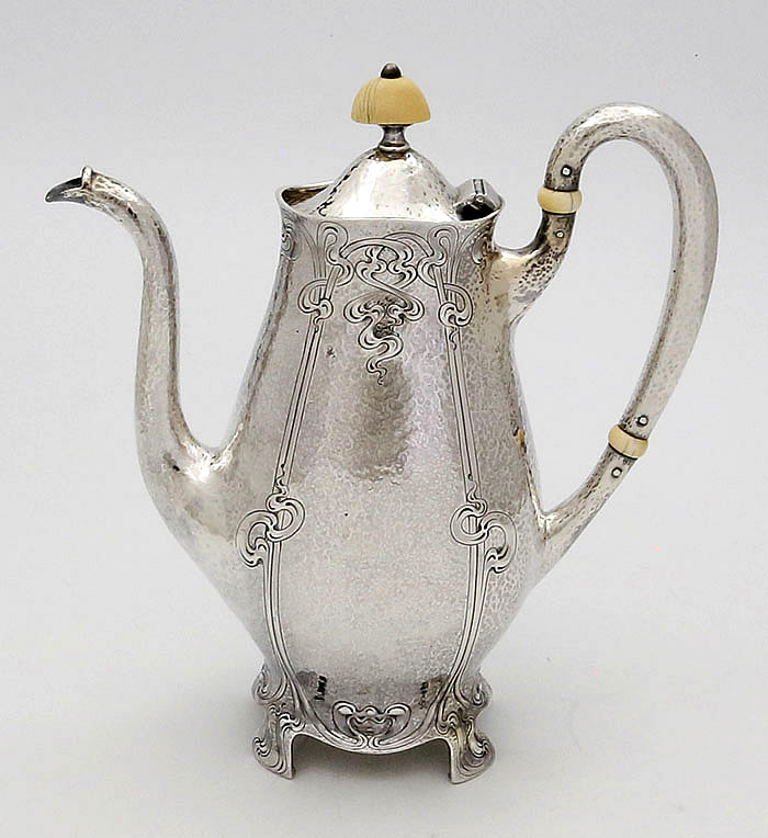 antique sterling silver hammered coffee pot