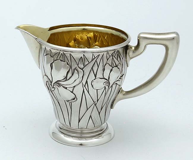 Black Starr & Frost antique sterling art nouveau cream pitcher  irises 