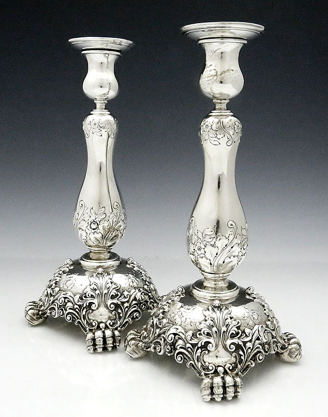 pair of antique sterling American candlesticks