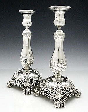 Black Starr & Frost pair of candlesticks antique sterling silver