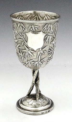 antique Chinese export silver goblet by Cumwo of Hong Kong