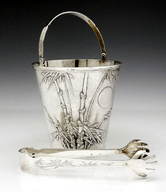 Chinese silver bamboo ice bucket by Hung Chong