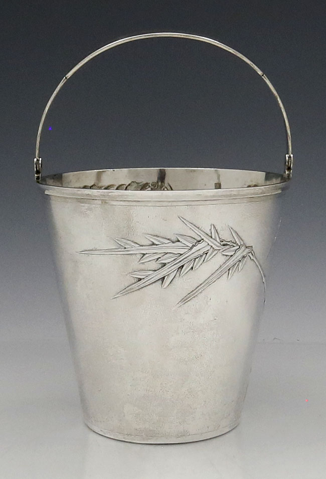 Chinese silver ice bucket with matching tongs