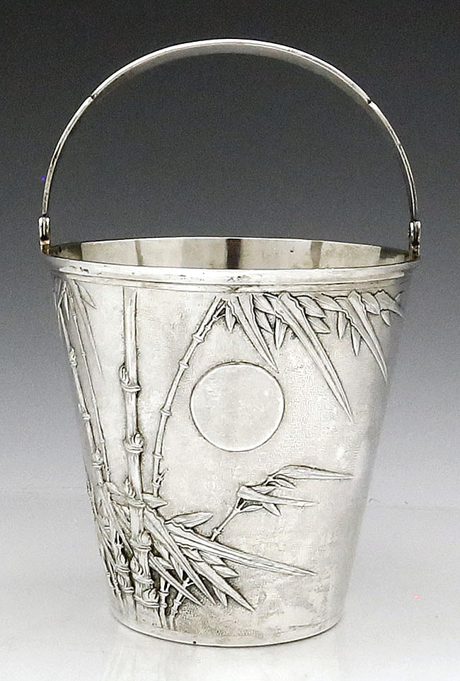 Chinese silver ice bucket and tongs by Hung Chong