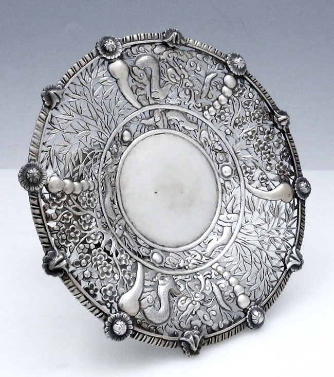 Chinese export silver pair of compotes pierfced by Hung Chong