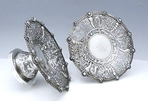 Chinese export silver Hung Chong pair of pierced compotes