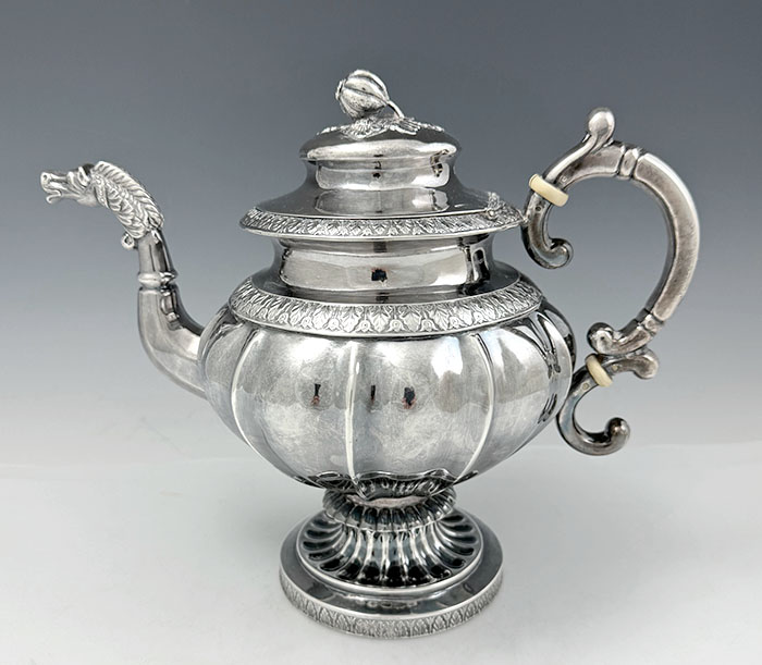 antique coin silver teapot by J & I Cox New York