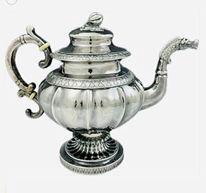 J & I Cox antique American coin silver teapot