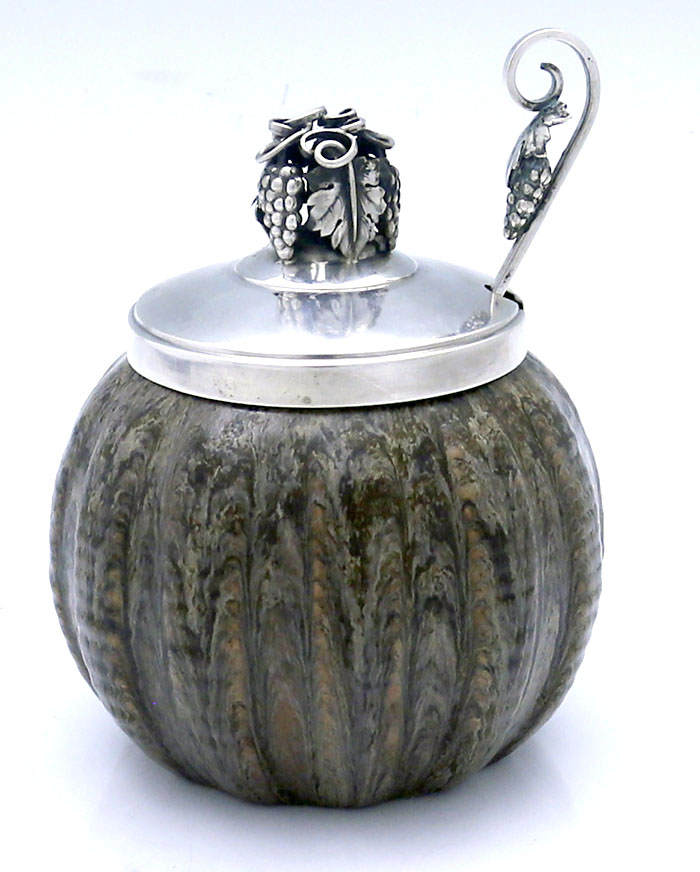 949 Danish silver and ceramic jam pot