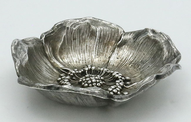 Durgin sterling silver poppy bowl cast antique silver