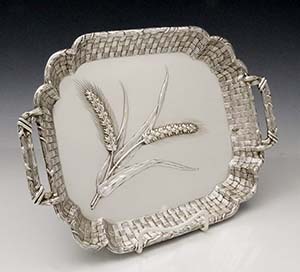 Kennard & Jenks antique sterling bread basket with chased wheat