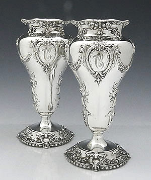 pair of antique sterling American vases by Dominick & Haff
