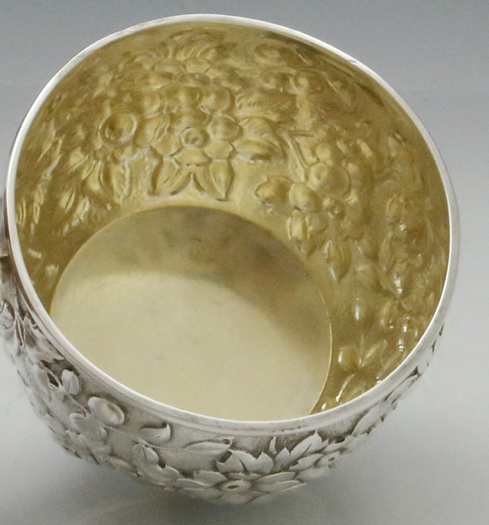 interior of Dominick & Haff sterling silver repousse cup