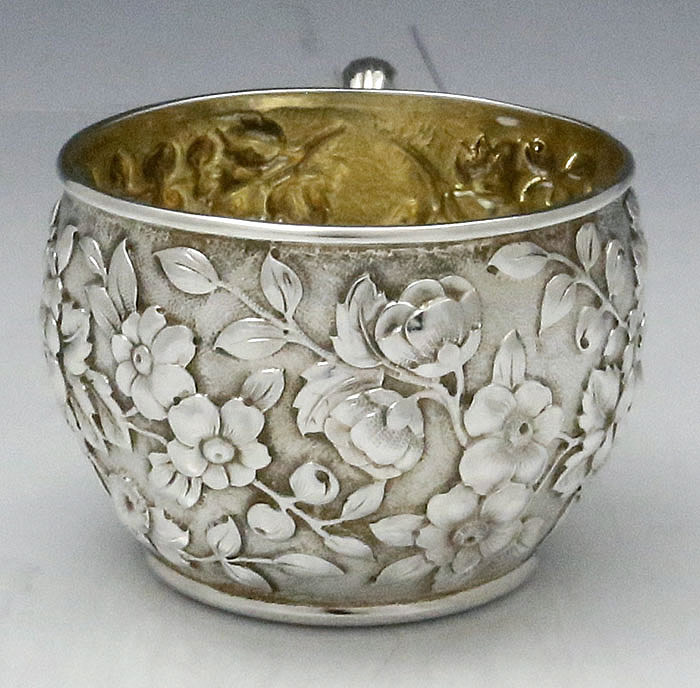 chased floral sterling silver cup antique 