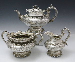 English antioque silver three piece tea set London 1838 Barnard Brothers