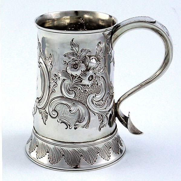 Peter & Ann Bateman chased English silver antique mug tankard