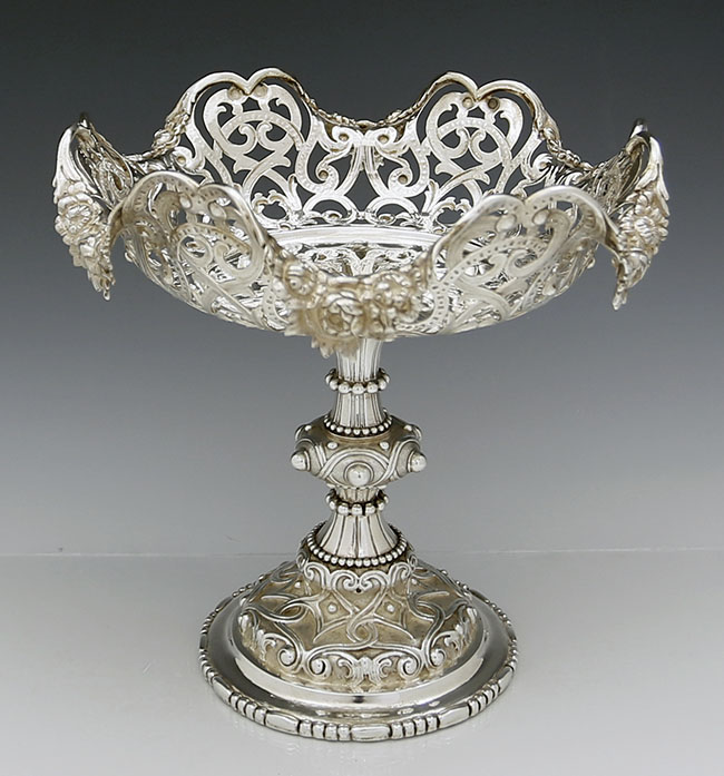 one of a pair of compotes with reticulated wavy tops London 1852 English hallmarked silver