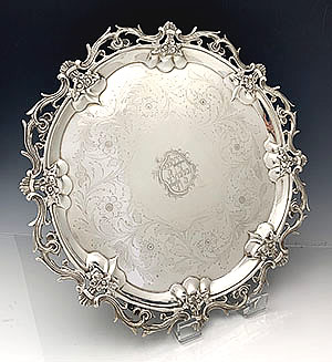 English antique silver William IV engraved salver