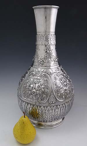 large English antique silver chased vase by Charles Stuart Harris London 1889