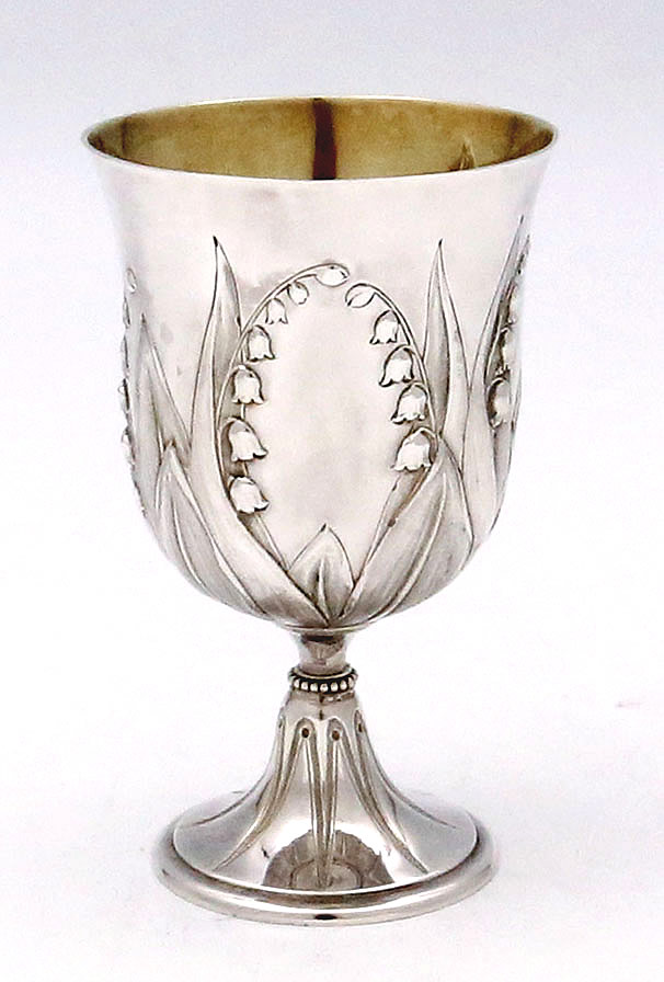 English antique silver goblet lily of the valley