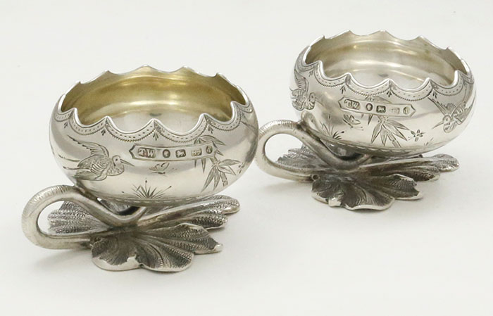 pair of antique sterling silver salts
