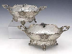 Pair of English silver pierced dishes London 1911