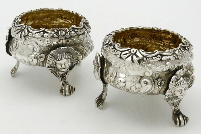 pair of antique silver English open salts London 1824