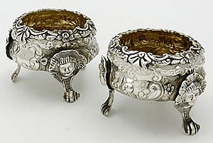 Pair of London 1824 antique silver open salts