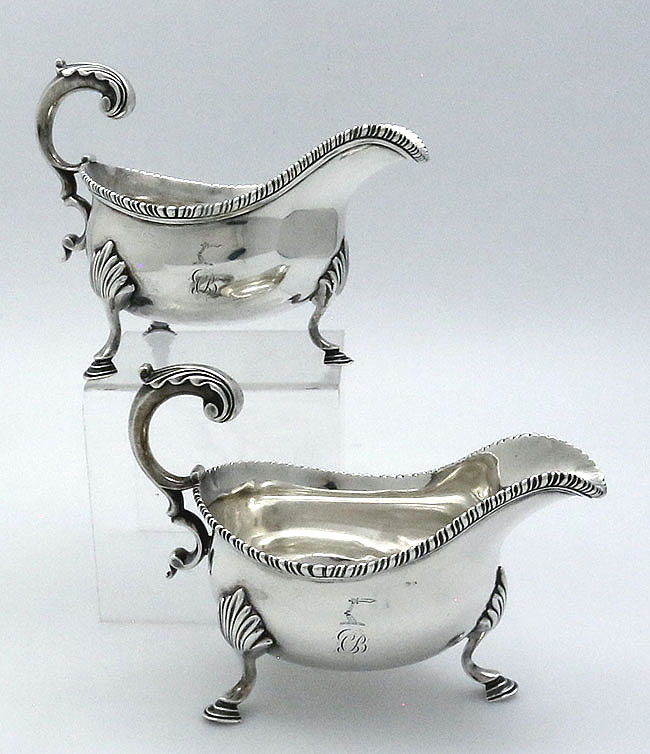 pair of English antique silver sauceboats