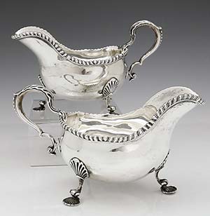 pair of English antique silver sauceboats by Harold Child London 1905 retailed by Child & Child