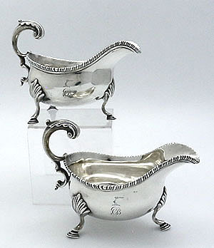 pair of antique English silver sauceboats London 1774 Walter Brind