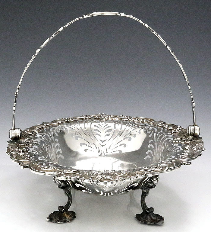 English antique silver pierced cake basket