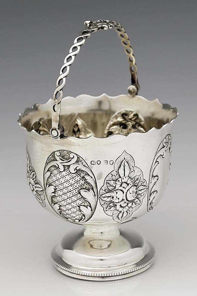 antique Victorian sugar basket with swing handle