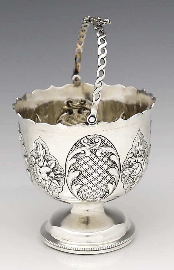 Victorian silver swing handle sugar basket