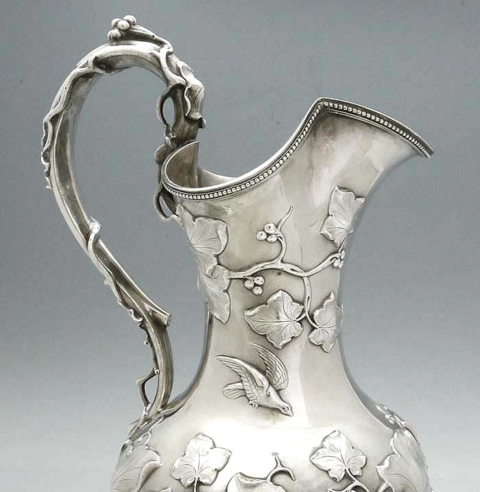detail of coin silver ewer
