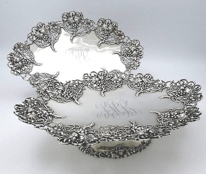 Fradley antique sterling silver compotes with grapes 